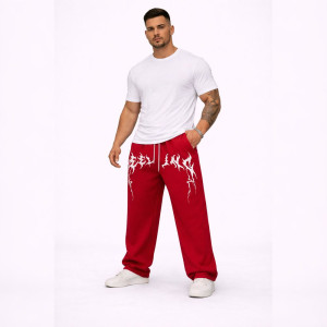 Red Casual Sweatpants with White Graphic Design