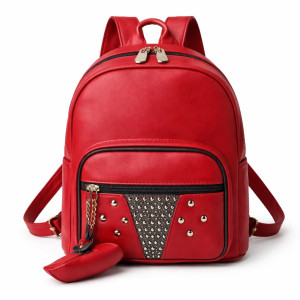 Bold Red Mini Fashion  Backpack with Front  Pocket Detail