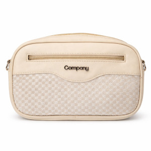 Elegant Cream Leather Hand Clutch Pouch with Textured Base Design and Dual Zipper Compartments