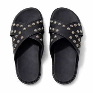Premium Black Studded Leather Slide Slippers