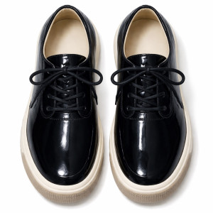 Black Patent Leather Lace Up Shoes with Chunky Rubber Sole