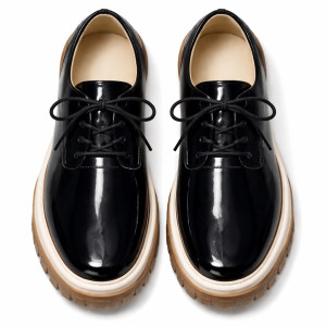 Men Black Patent Leather Lace Up Shoes with Thick Rugged Sole
