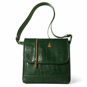 Green Croc Texture Mini Crossbody Bag