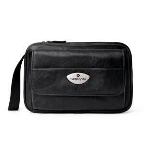 Black Classic Leather Travel Pouch