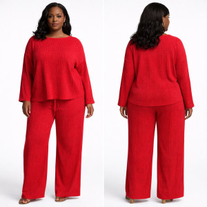 Womens Red Two Piece Textured Set