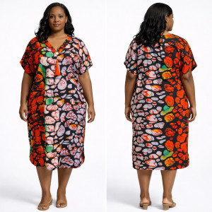 Multicolor Abstract Print Loose Fit Kaftan Gown with Tassel Detail for Women