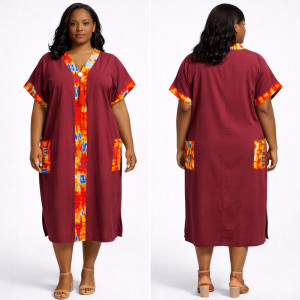 Wine Red Kaftan Gown with Multicolor Tie Dye Panel