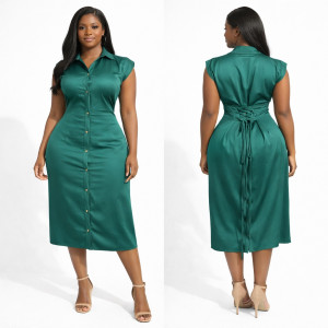 Womens Green Button Down Midi Dress