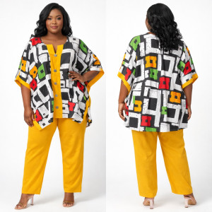 Womens Stylish Multicolor Abstract Print Two Piece ece Trouser Set