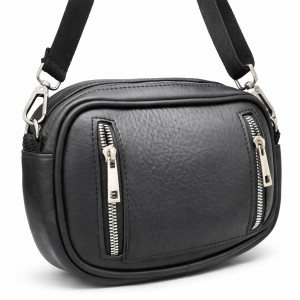 Premium Black Leather Dual Zip Crossbody Bag