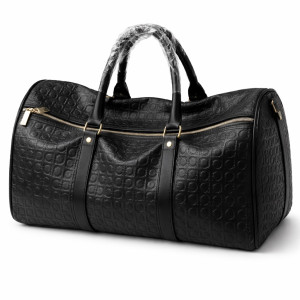 Premium Black Embossed Monogram Travel Duffel Bag