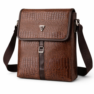 Premium Brown Croc Embossed Flap Crossbody Bag