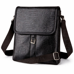 Premium Black Croc Embossed Flap Crossbody Bag