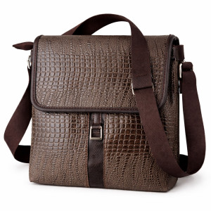 Quality Brown Croc Embossed Flap Crossbody Bag