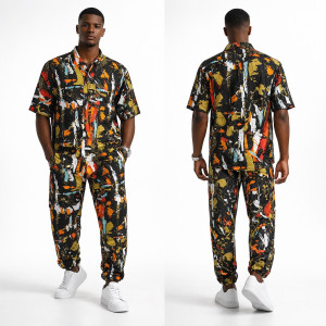 Premium Abstract Print Short Sleeve Shirt and Tapered Pants set