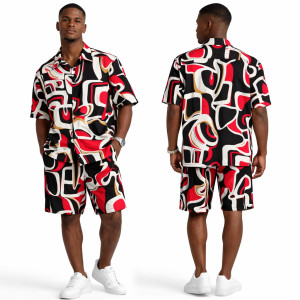 Premium Abstract Print Short Sleeve Shirt and Short Outfit