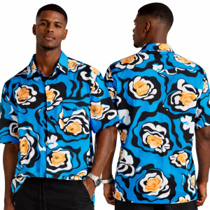 Premium Blue Abstract Print Short Sleeve Shirt
