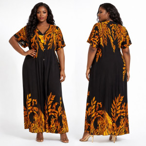 Premium Black Floral Print Midi Dress