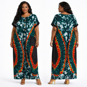 Premium Green front button Tie Dye Maxi Kaftan Dress