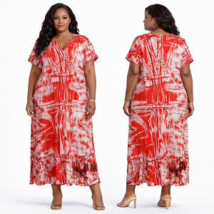 Premium Red and White Abstract Maxi Kaftan Dress