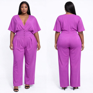 Premium Women purple Elegant V Neck Wide Leg Jumpsuit