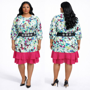 Premium Abstract Print Ruffle Dress