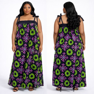 Premium Strap Adjustable Tie Shoulder Maxi Dress