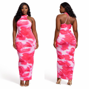 Womens Pink Printed Sleeveless Bodycon Maxi Dress