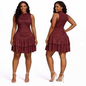 Womens Brown Sleeveless Ruffle Hem Mini Dress