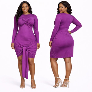 Purple Ruched Bodycon Midi Dress