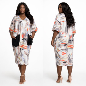 Premium Abstract  Print Sleeveless Maxi Dress with Side Pockets