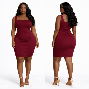 Premium Burgundy Sleeveless Bodycon Mini Dress   Square Neck