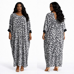 Premium Leopard Print Loose Fit Maxi Kaftan Dress  with Back Cut Out