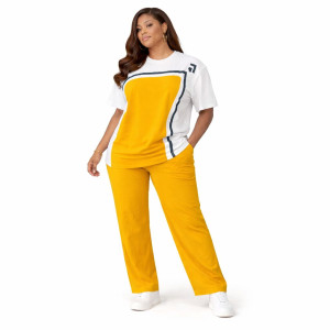 Mustard Yellow and  White Color Block Co Ord Set Casual Two Piece set