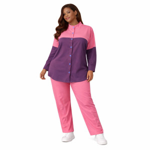 Pink and Plum Button Front Co Ord Set Casual Two Piece Outfit