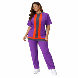 Purple and Red Stripe Detail Co Ord Set Casual Two Piece Outfit