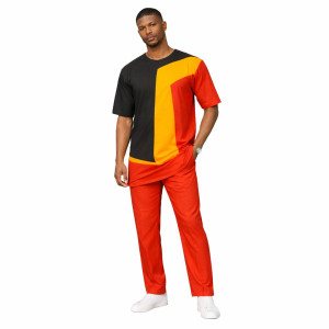 Unisex Color Block Top and Pants Set Casual Two Piece Outfit