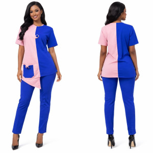 Unisex Color Block Asymmetric Top and Pants Set
