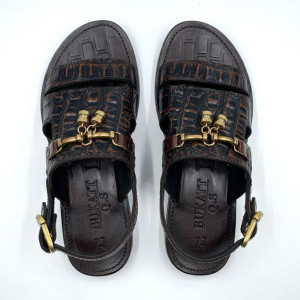 Dark Brown Croc Leather Mens Buckle Sandals