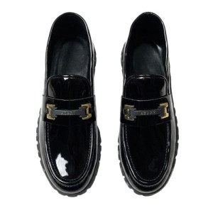 Mens Glossy Patent Leather Chunky Sole Loafers with Metal Detail