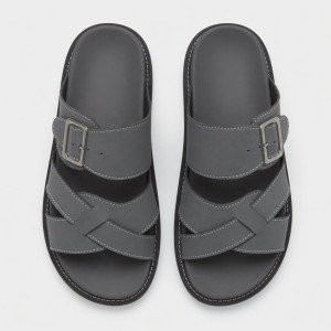 Mens Classic Grey Multi Strap Slide Sandals with Adjustable Buckle