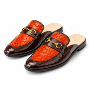 Mens Woven Leather Mule Loafers with Horsebit