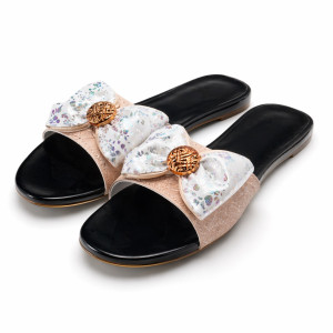 Womens Bow Detail Slip On Flat Sandals    Nude and Black