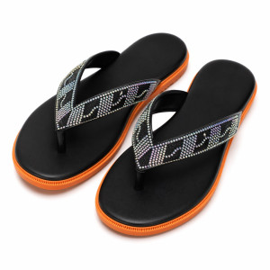 Womens Multicolor Rhinestone Strap Flip Flop Sandals     Black