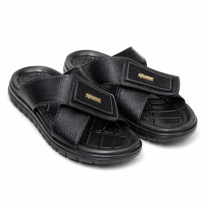 Mens Adjustable Strap Comfort Slide Sandals     Black