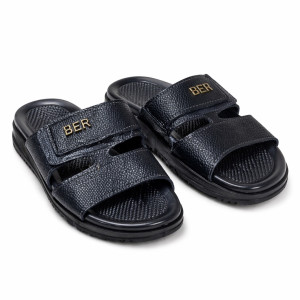Mens Dual Strap Adjustable Slide Sandals    Black