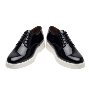 Black Patent Platform Lace Up Derby Shoes