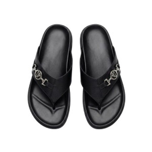Sleek Black Synthetic Leather Slide Sandals