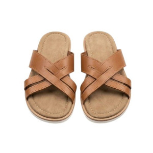 Quality  Tan Criss Cross Leather Slides