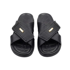 Mens Textured Black Multi Strap Slide Sandals